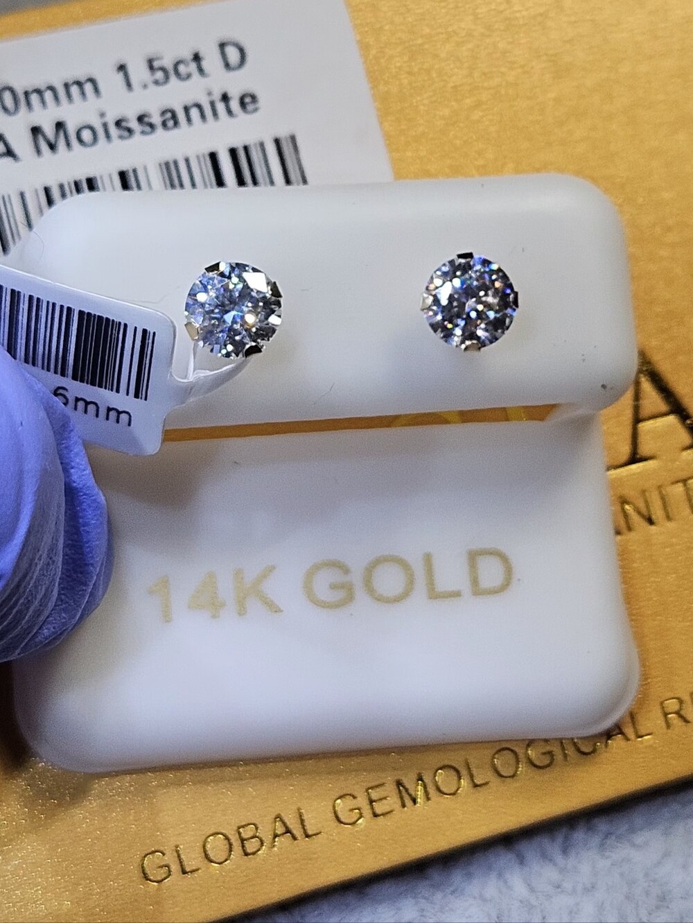 1.50 CTW Moissanite Stud Earrings Solid 14K Gold 6mm Round D VVS1 Solitaire